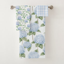 Conjunto De Toalhas Padrão de Hortênsia Azul Floral Botânico Aquarela