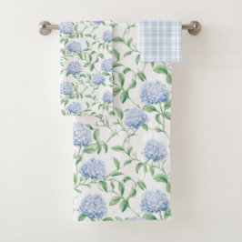 Conjunto De Toalhas Padrão de Hortênsia Azul Floral Botânico Aquarela
