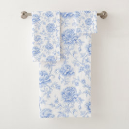 Conjunto De Toalhas Padrão de Hortênsia Azul Floral Botânico Aquarela