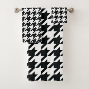 Conjunto De Toalhas Padrão de Houndstooth Preto Branco