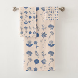 Conjunto De Toalhas Padrão de Ilustração Botânica do Vintage Azul