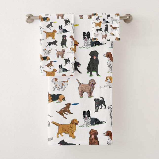 Conjunto De Toalhas Padrão de Ilustração de Cães Bons (Insitu)