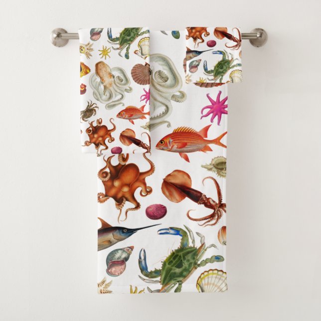 Conjunto De Toalhas Padrão de Ilustração Náutica da Vida Submarina (Insitu)