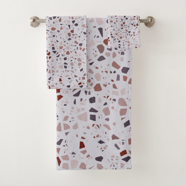 Conjunto De Toalhas Padrão de Impressão de Terrazzo Rosa Moderno (Insitu)