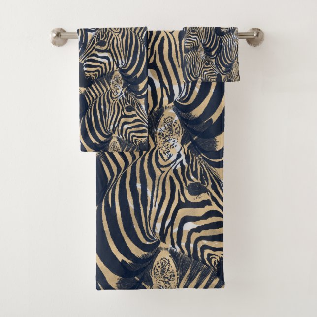 Conjunto De Toalhas Padrão de Impressão de Zebras Azuis Dourado modern (Insitu)