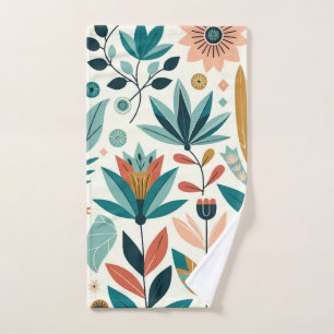 Conjunto De Toalhas Padrão de Impressão Floral Verde Laranja Ousado Mo