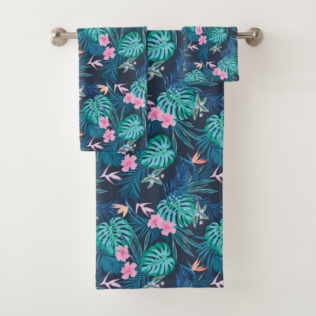 Conjunto De Toalhas Padrão de Jardim de Flor Tropical Azul (Insitu)