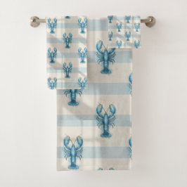 Conjunto De Toalhas Padrão de Lagosta em Aquarela Azul em Listra Coste