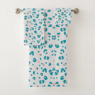 Conjunto De Toalhas Padrão de Leopardo Azul