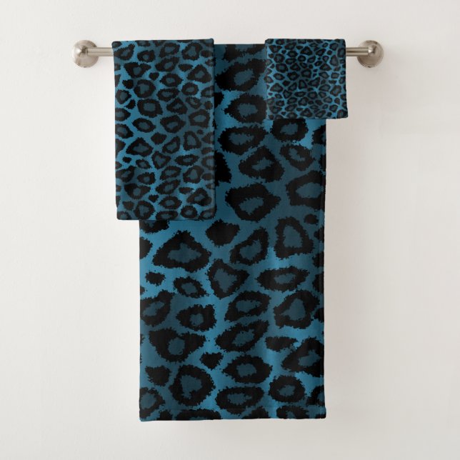 Conjunto De Toalhas Padrão de Leopardo Azul e Negro (Insitu)