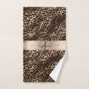 Conjunto De Toalhas Padrão de Leopardo Bronze Preto Monograma