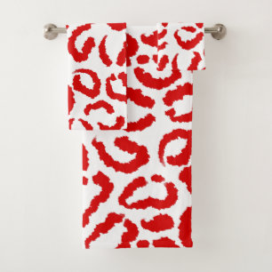 Conjunto De Toalhas Padrão de Leopardo Vermelho