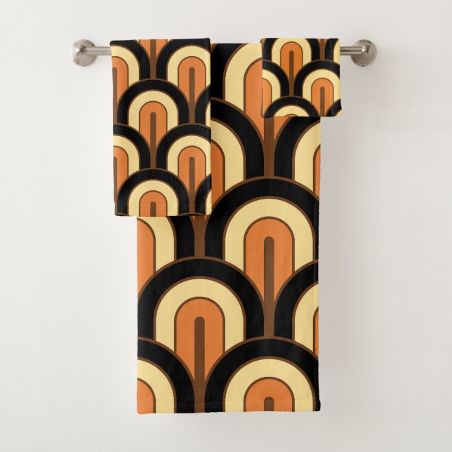 Conjunto De Toalhas Padrão de Leque Geométrico Gradado Retro (Insitu)