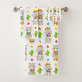 Conjunto De Toalhas Padrão De Lhamas, Lhamas Cutas, Alpacas, Cactus