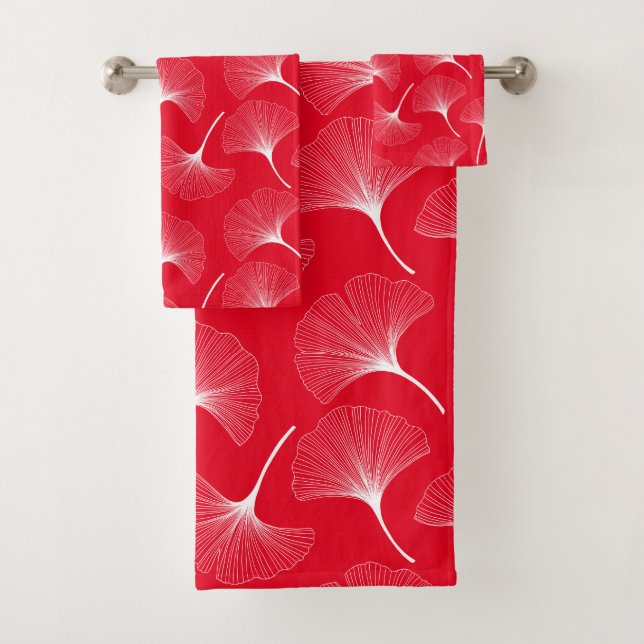 Conjunto De Toalhas Padrão de licença branca sobre fundo vermelho (Insitu)