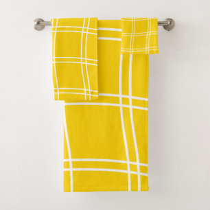 Conjunto De Toalhas Padrão de Linhas de Grelha Amarelo do Abstrato na