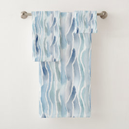 Conjunto De Toalhas Padrão de Listra de Onda Azul Aquarela Moderna