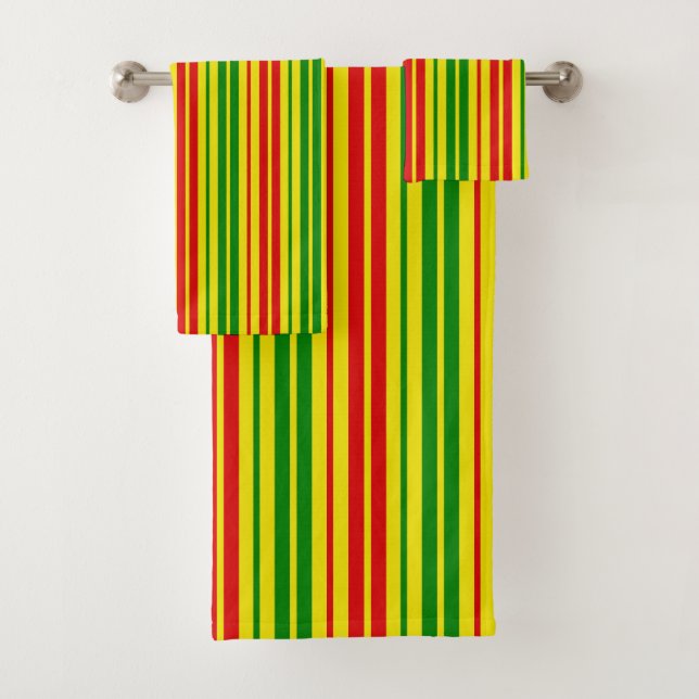 Conjunto De Toalhas Padrão de Listras Amarelas Vermelhas e Verdes   (Insitu)