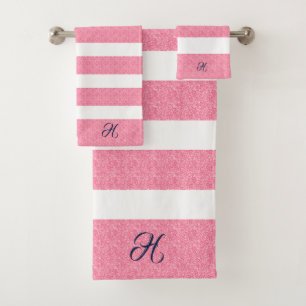 Conjunto De Toalhas Padrão de listras brilhantes cor-de-rosa em branco