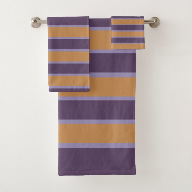 Conjunto De Toalhas Padrão de Listras Laranja Roxo (Insitu)