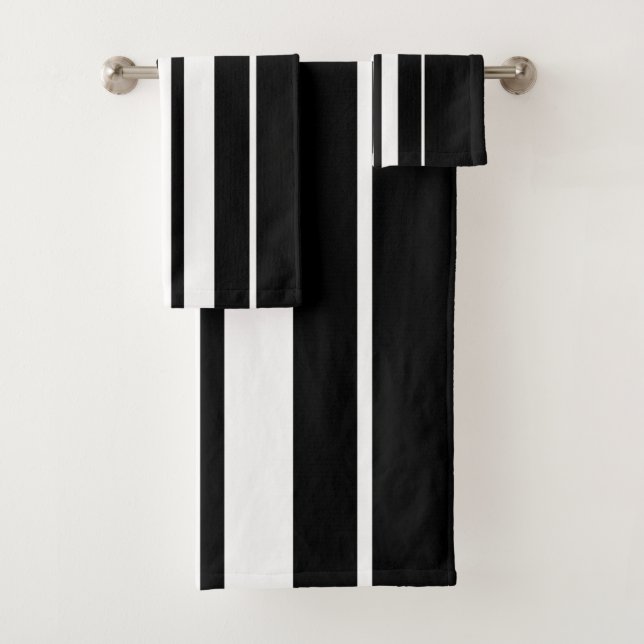Conjunto De Toalhas Padrão de Listras Preto e Branco Elegante (Insitu)