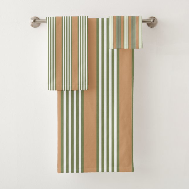 Conjunto De Toalhas Padrão de listras verde-oliva e branca com bronzea (Insitu)