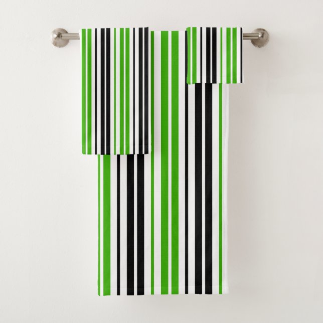 Conjunto De Toalhas Padrão de Listras Verde Preto Branco Design  (Insitu)