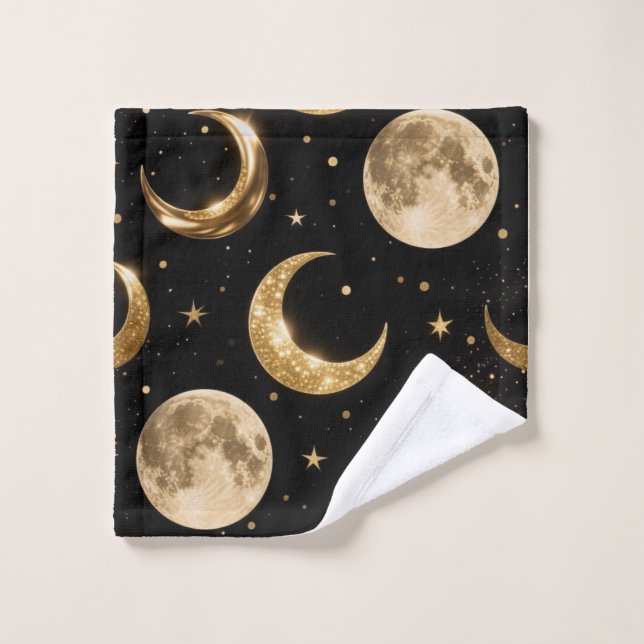 Conjunto De Toalhas Padrão de luas metálicas do ouro,Luxe Celestial (Pano de lavar)