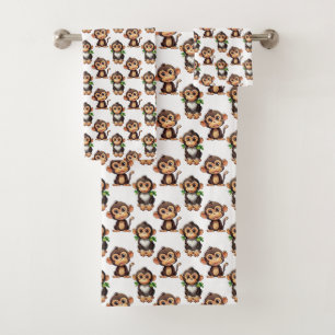 Conjunto De Toalhas Padrão de Macaco Branco Design