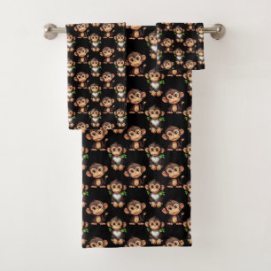 Conjunto De Toalhas Padrão de Macaco Preto Design