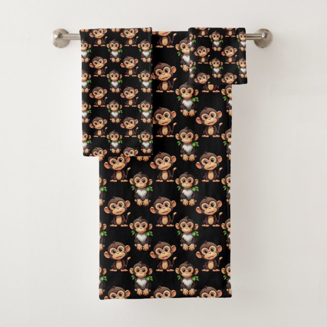 Conjunto De Toalhas Padrão de Macaco Preto Design  (Insitu)