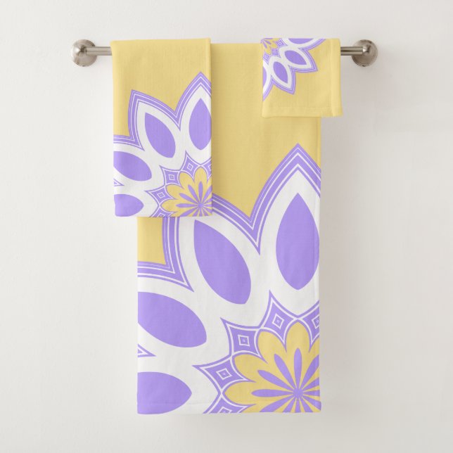Conjunto De Toalhas Padrão de Mandala Amarelo e Lavanda (Insitu)