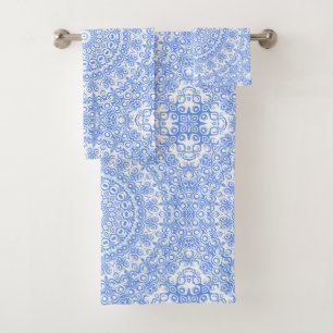 Conjunto De Toalhas Padrão de Mandala Azul Centáurea