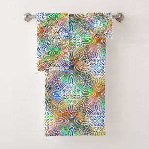 Conjunto De Toalhas Padrão de Mandala Branca Sobre Pedras De Joias Col