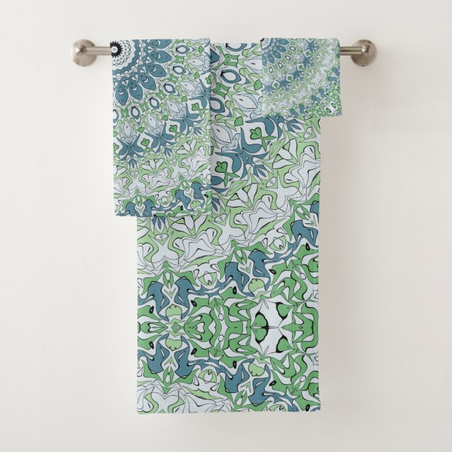 Conjunto De Toalhas Padrão de Mandala Costeira Verde e Azul (Insitu)