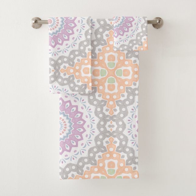 Conjunto De Toalhas Padrão de Mandala de Primavera Pastel em Simetria  (Insitu)