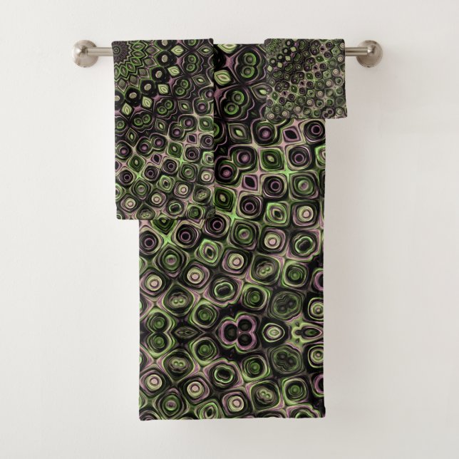 Conjunto De Toalhas Padrão de Mandala em Caleidoscópio Verde e Preto (Insitu)