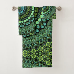 Conjunto De Toalhas Padrão de Mandala em Caleidoscópio Verde e Turques
