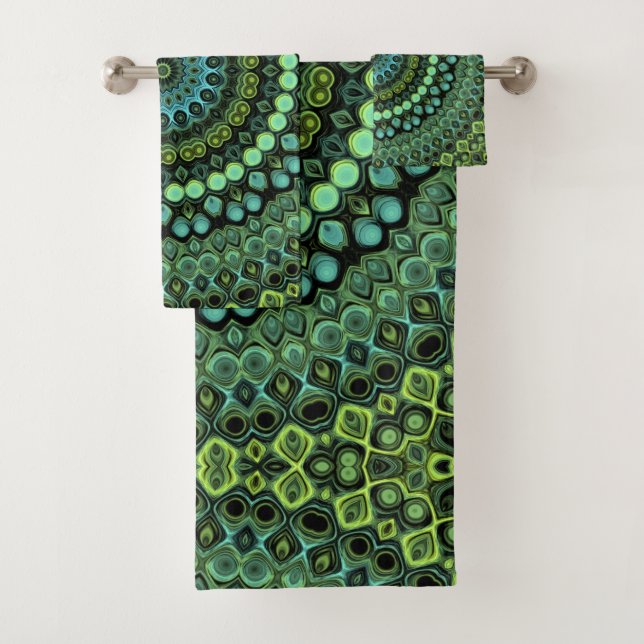 Conjunto De Toalhas Padrão de Mandala em Caleidoscópio Verde e Turques (Insitu)