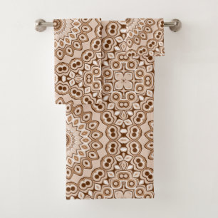 Conjunto De Toalhas Padrão de Mandala Geométrico Marrom Mocha