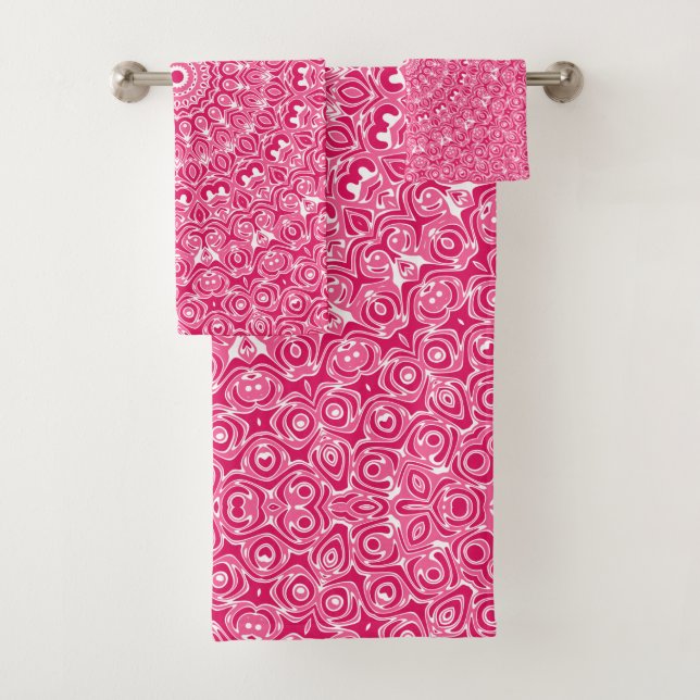 Conjunto De Toalhas Padrão de Mandala Rosa Vibrante e Branco (Insitu)