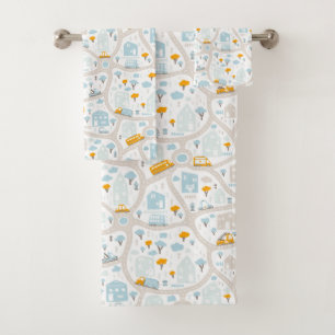 Conjunto De Toalhas Padrão de Mapa de Vizinhança de Pastel Bonito