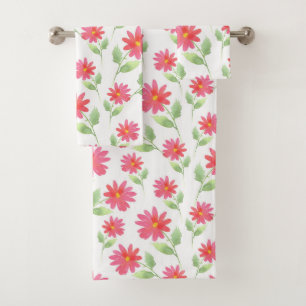 Conjunto De Toalhas Padrão de Margarida Cor de Água Rosa Coral