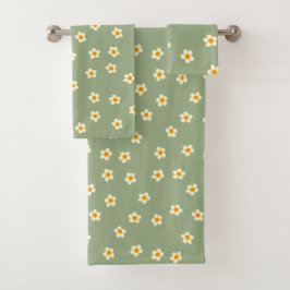 Conjunto De Toalhas Padrão de Margaridas Modernas Fofas Verde