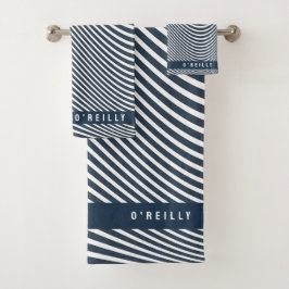 Conjunto De Toalhas Padrão de Marinho do Monograma Moderno Azul e Stri