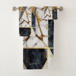 Conjunto De Toalhas Padrão de Mármore Geométrico Preto Dourado Moderno