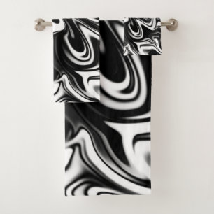 Conjunto De Toalhas Padrão De Mármore Preto E Branco,