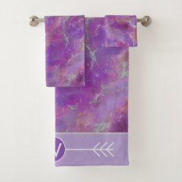 Conjunto De Toalhas Padrão De Mármore Rosa Elegante Com Monograma