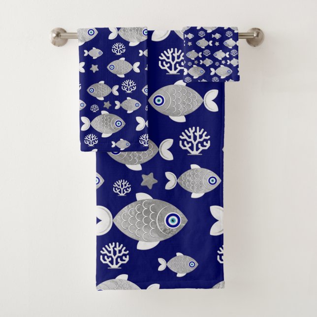 Conjunto De Toalhas Padrão de Mau de Peixe de Prata (Insitu)