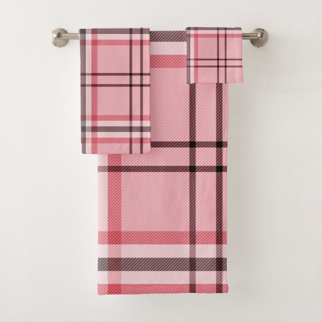 Conjunto De Toalhas Padrão de moda xadrez rosa e cinza chique (Insitu)